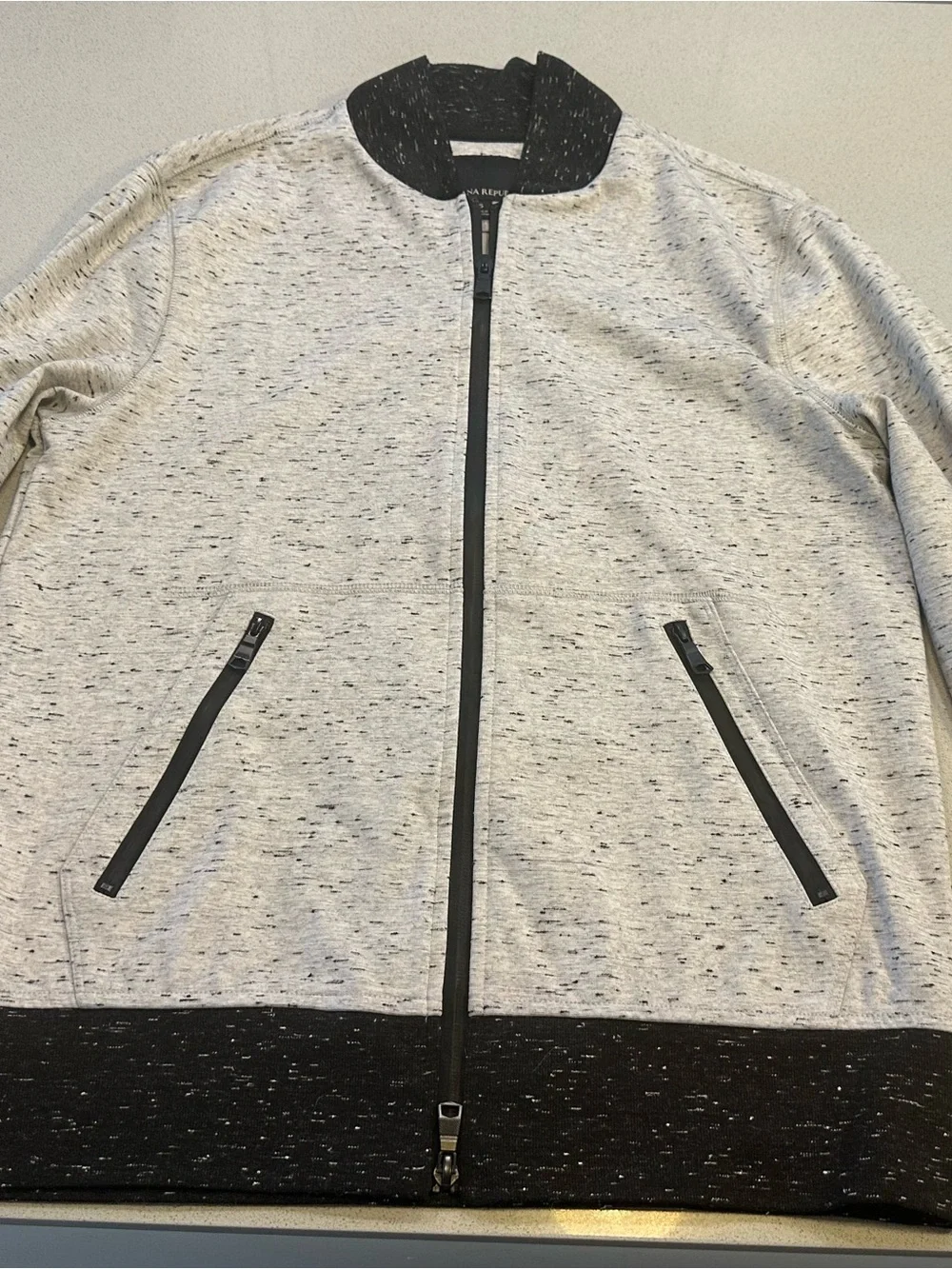 Banana Republic Light Gray Bomber Jacket with Black Trim